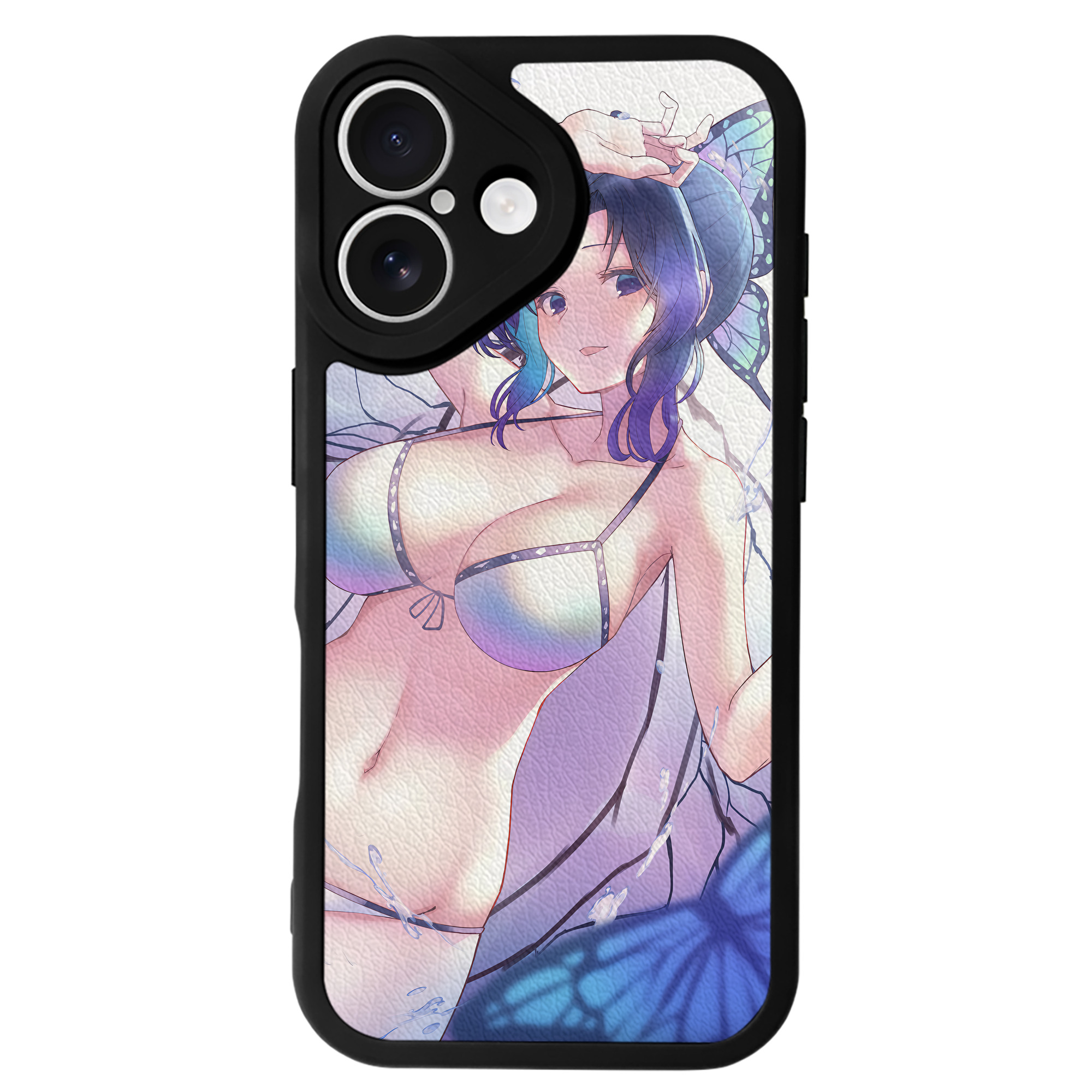 （画像用） 鬼滅の刃（きめつのやいば）蟲柱-胡蝶 しのぶ／こちょう しのぶ Kochou Shinobu 【iPhone 16シリーズ対応】シリコンスマホケース（レザー調） 材質：シリコン